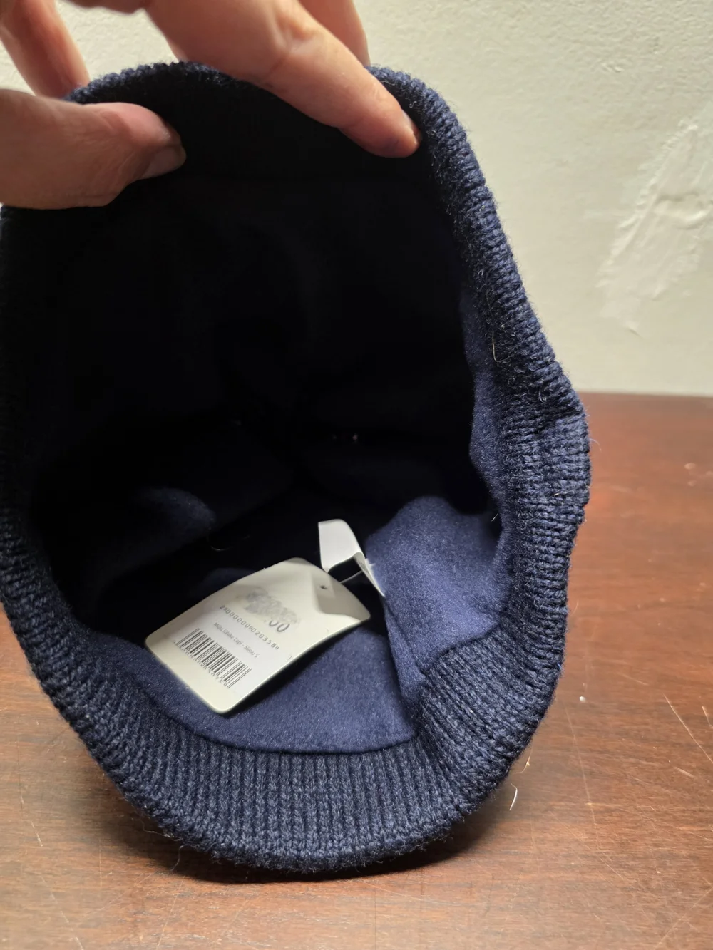 Navy & Cream Kids Knit Hat with Pom and Matching Scarf 100% Wool